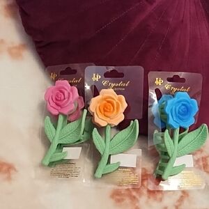 Rose Hair Claw Clip Set - Pink, Peach, Blue
